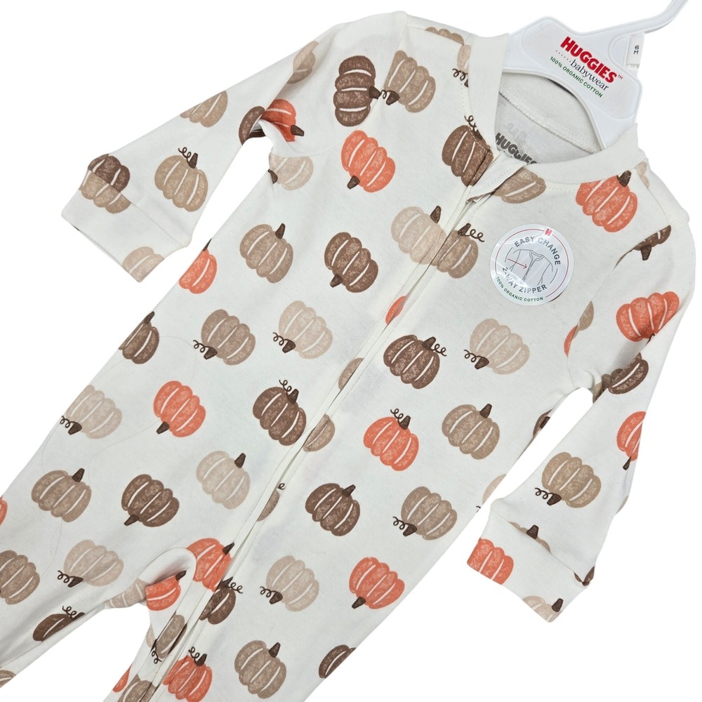 Huggies NWT 6M Pumpkin Print Organic Cotton Footed Sleeper Unisex Fall Harvest